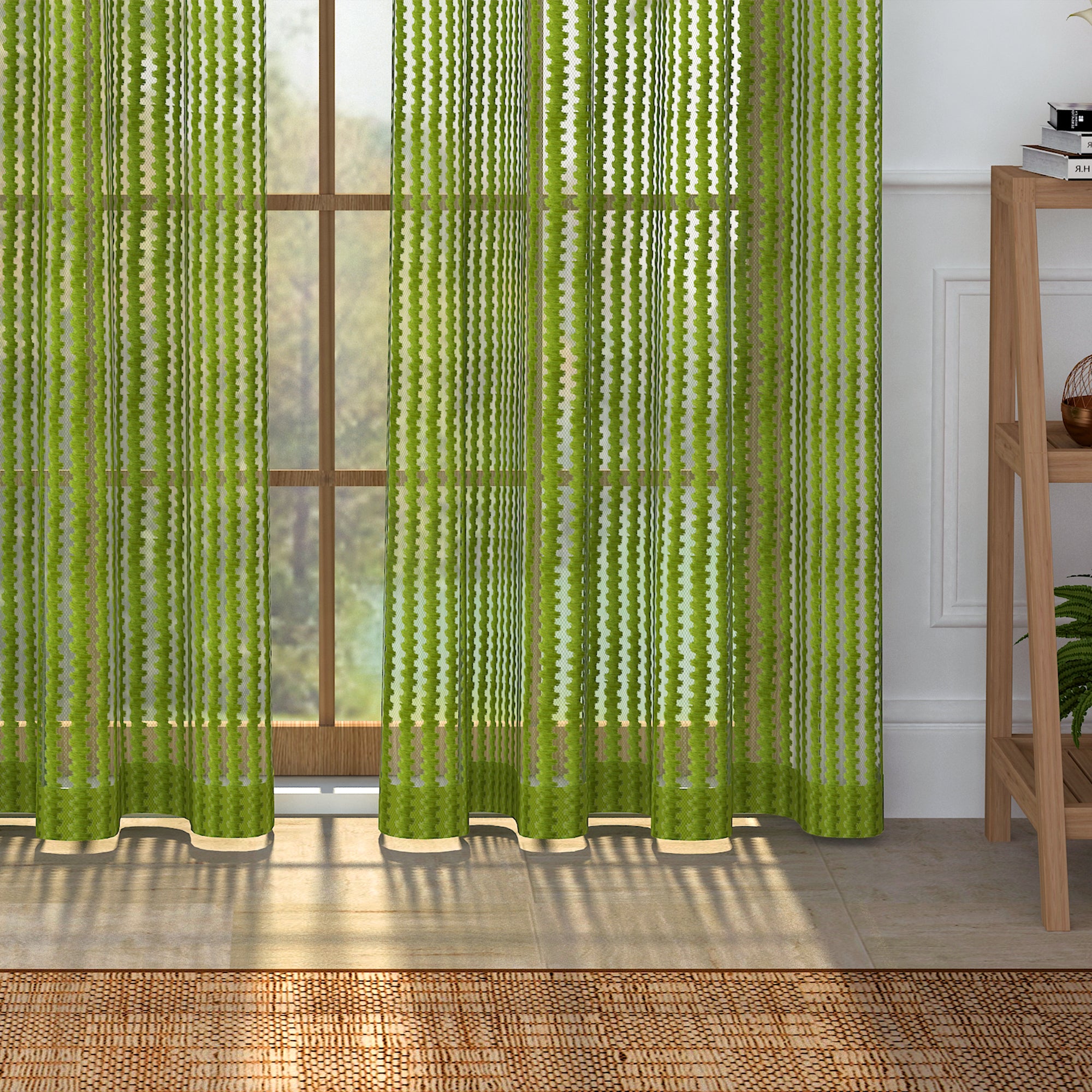 2 Pcs Green Aura Sheer Net Polyester Window/Door/Long Door Curtains