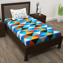Metro 186 TC 100% Cotton Blue Single Size Bedsheet with 1 Pillow Cover