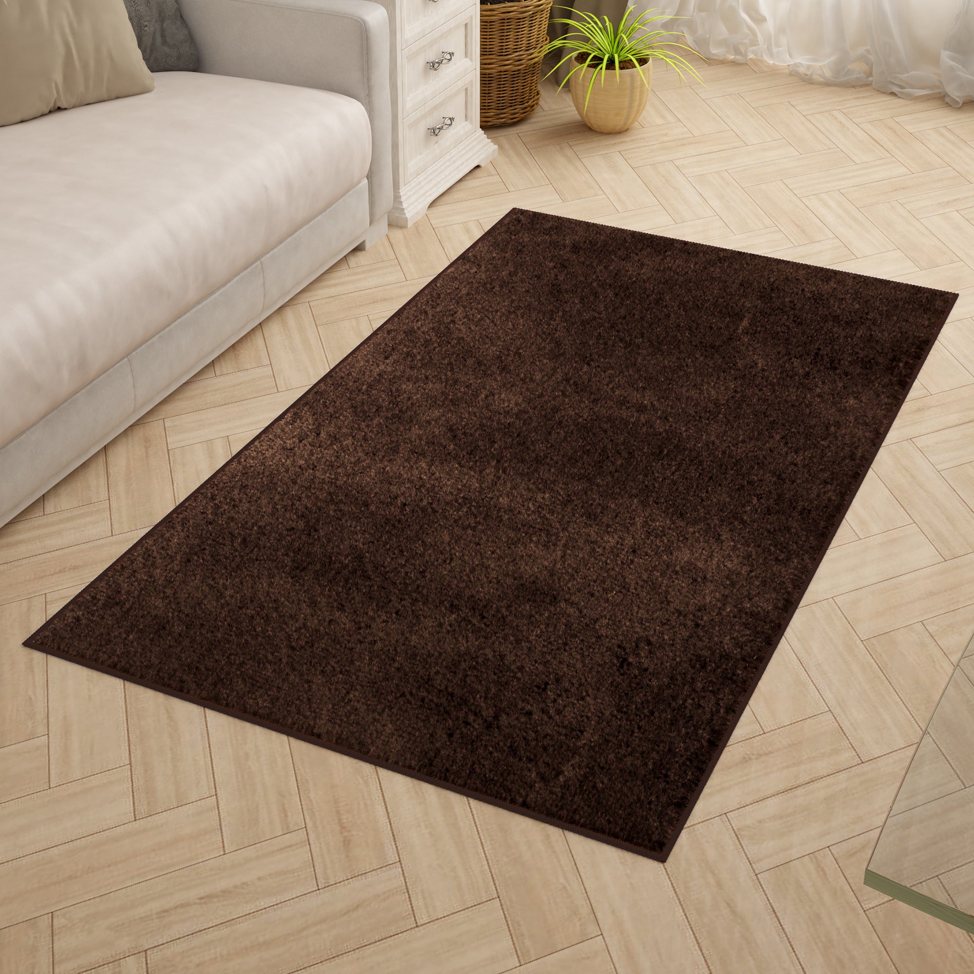 Solid Pattern Dark Brown Carpet for Living Room & Bedroom