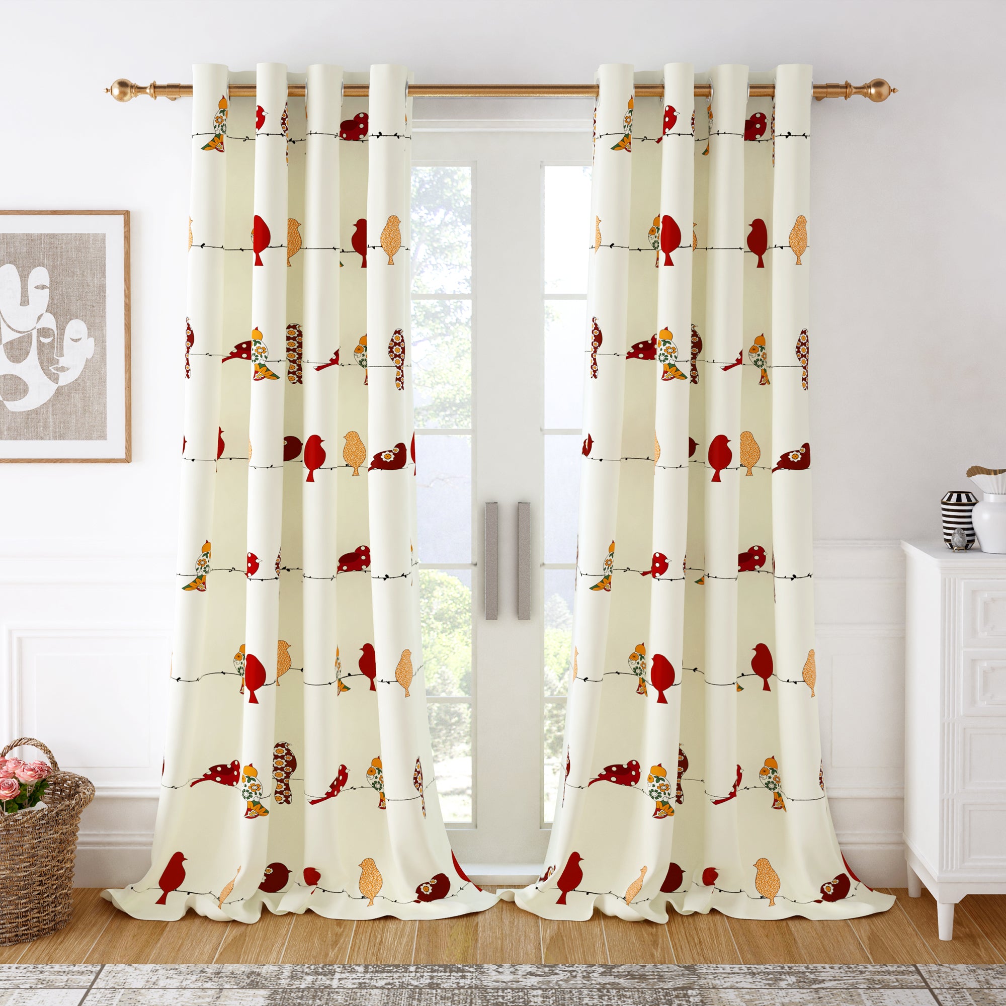 2 Pcs 300GSM Red Bohemian Cotton Canvas Curtain Window/Door/Long Door Curtains