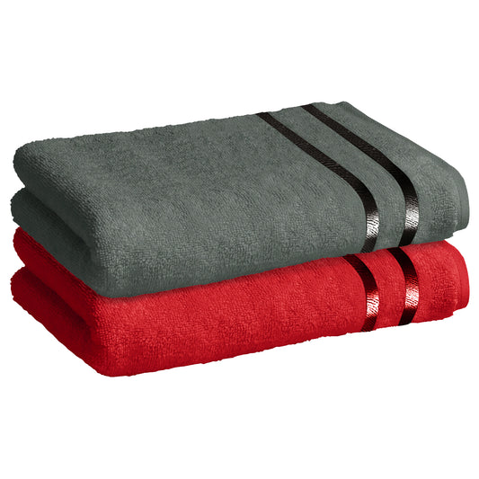 Story@Home 2 Units 100% Cotton Bath Towels - Wine Red and Charcoal Grey