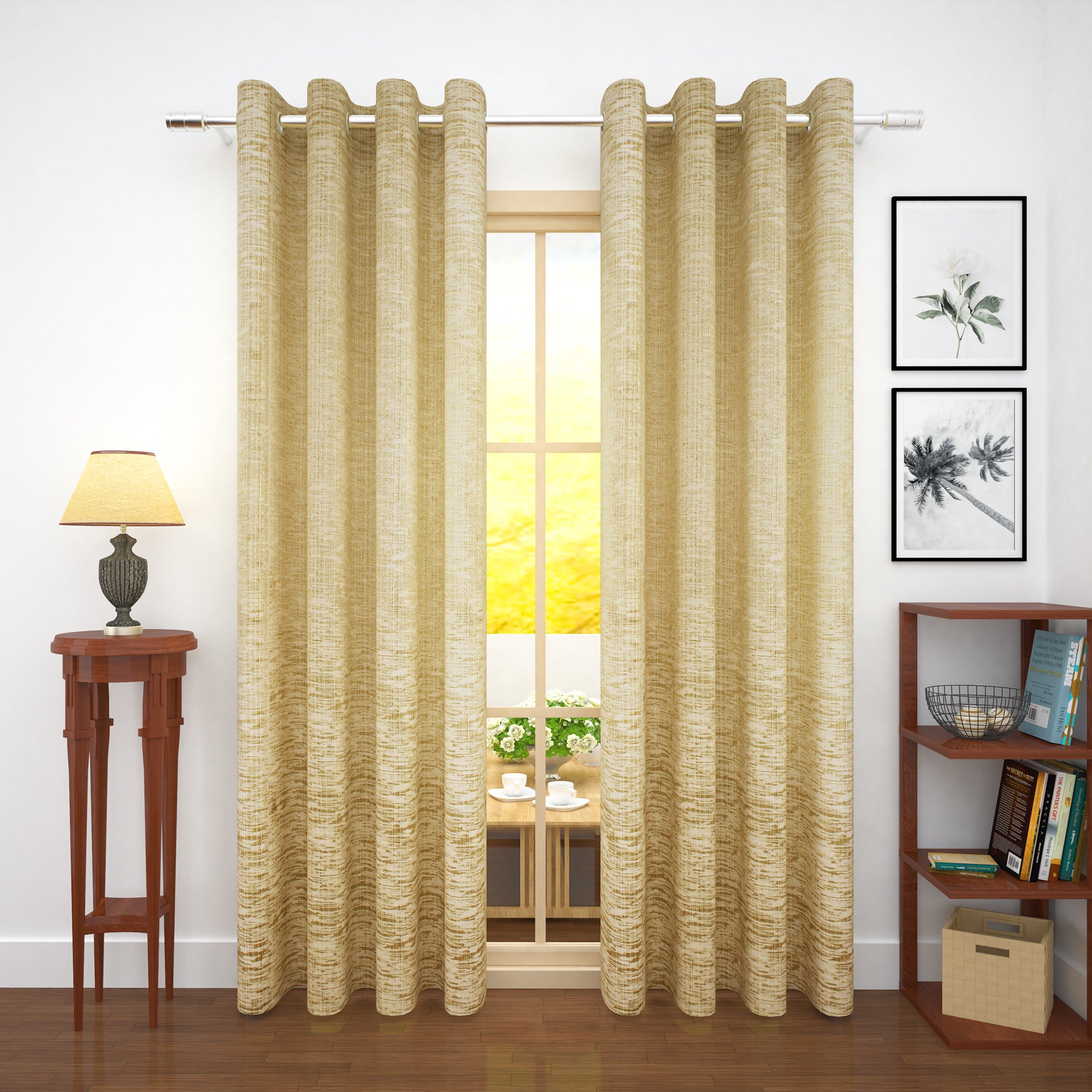 2 Pcs Beige Bloom Jacquard Room Darkening Door/Window Curtains