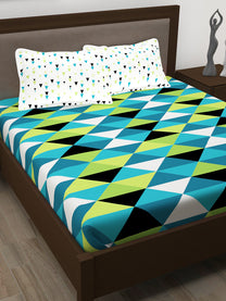 Metro 186 TC 100% Cotton Blue and Green Double Bedsheet