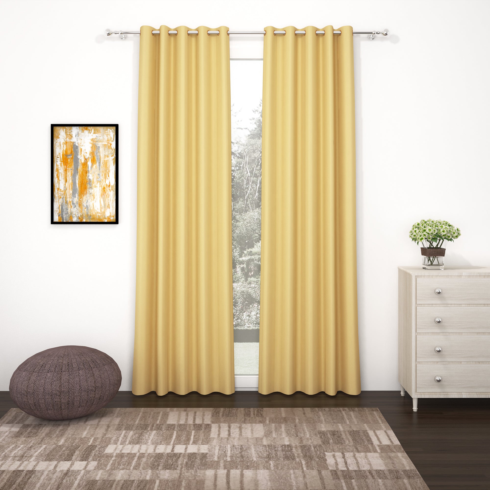 2 Pcs Cream Blackout Faux Silk Room Darkening Window/Door/Long Door Curtains