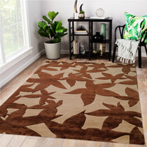 Brown Woolen Handmade Floral Pattern Bhadohi Carpets