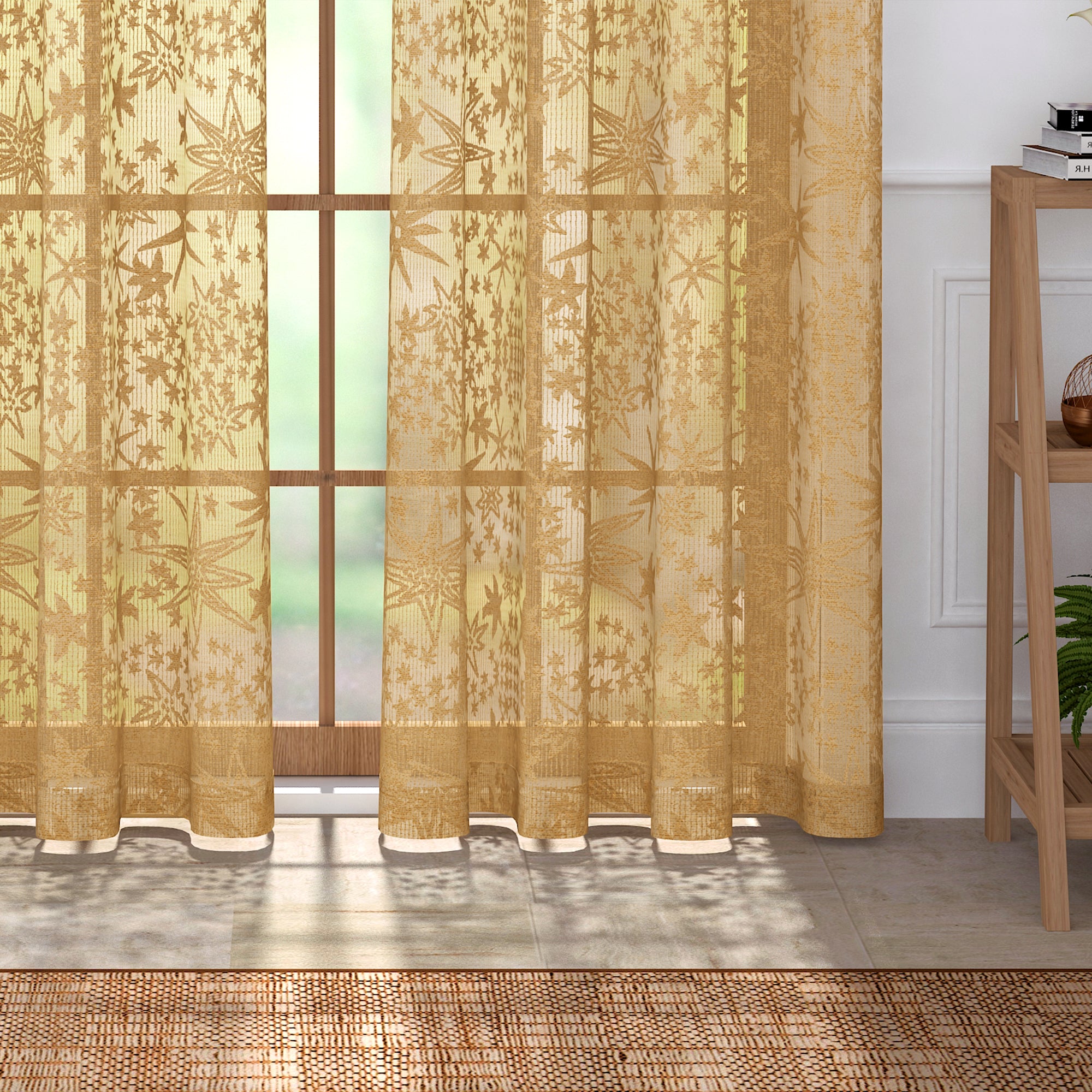 2 Pcs Gold Color Aura Sheer Net Polyester Window/Door/Long Door Curtains