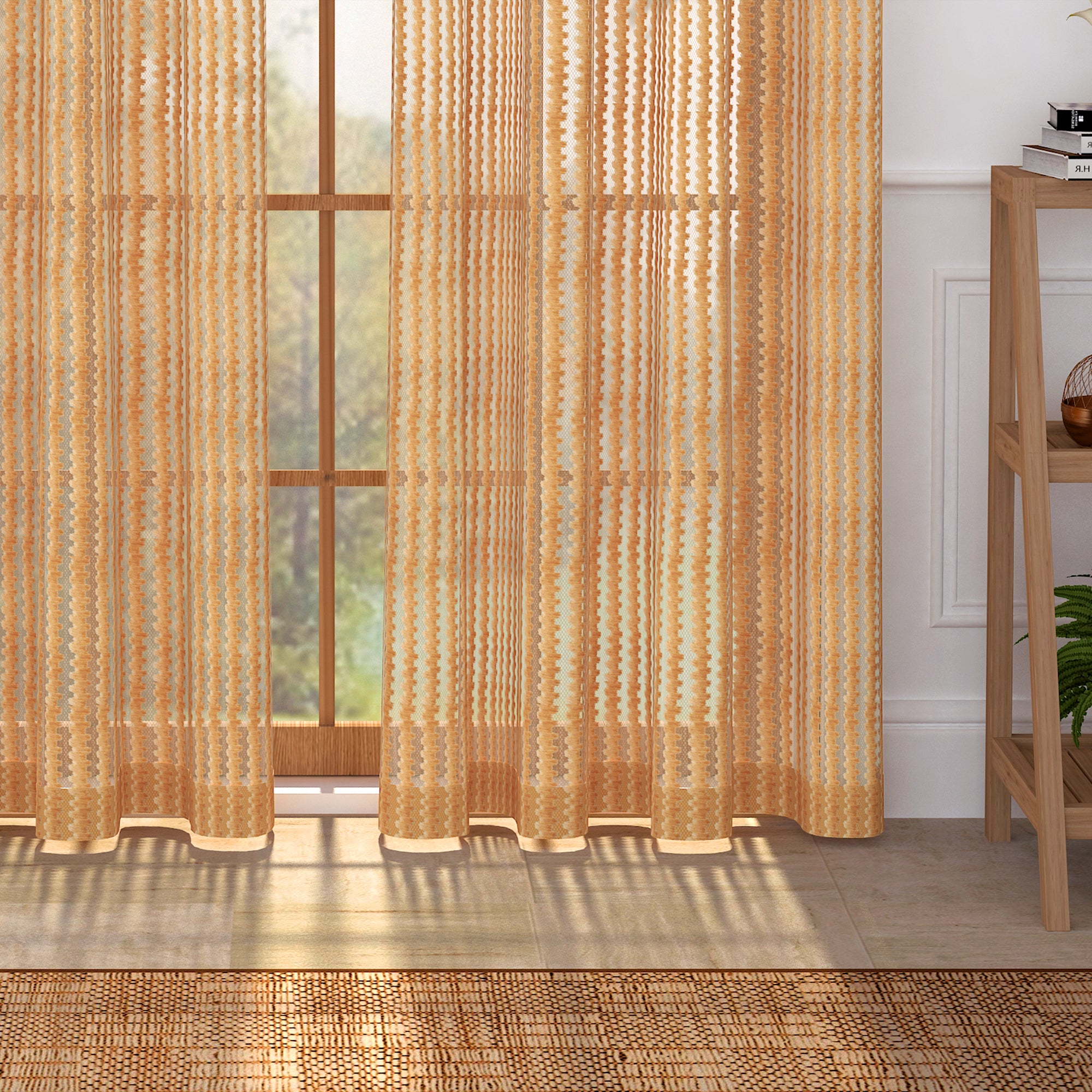 2 Pcs Golden Aura Sheer Net Polyester Window/Door/Long Door Curtains