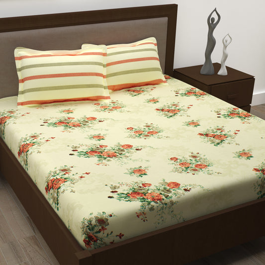 Metro 186 TC Cotton Cream Double Bedsheet with Pillow Covers