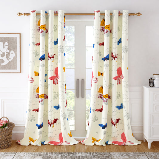 2 Pcs 300GSM Periwinkle Bohemian Cotton Canvas Curtain Window/Door/Long Door Curtains