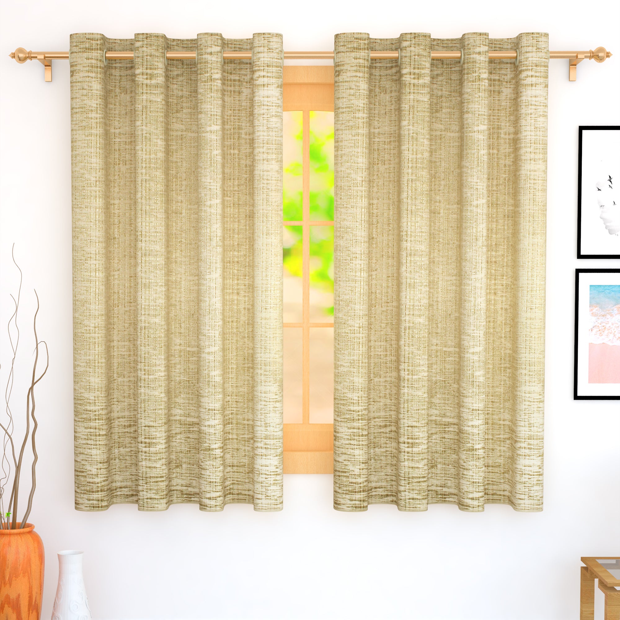 2 Pcs Beige Bloom Jacquard Room Darkening Door/Window Curtains