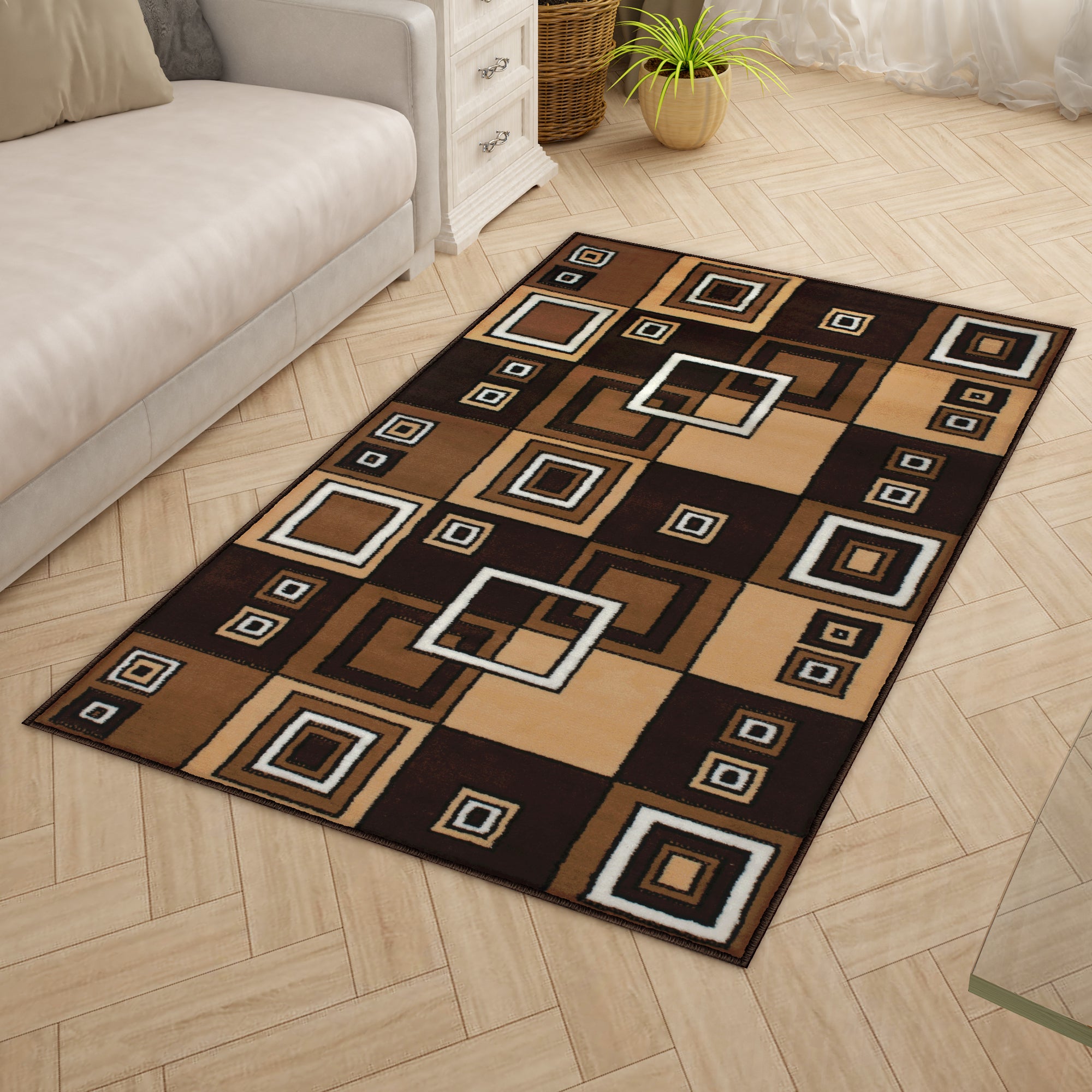 Brown Geometric Rustico Rug/Carpet with Anti Skid Backing