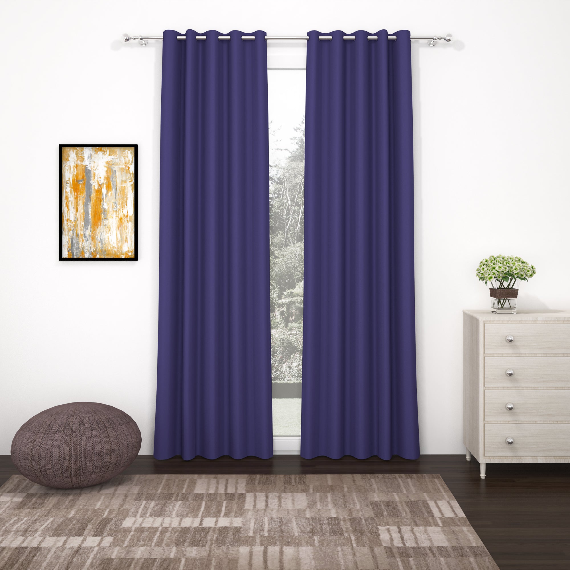 2 Pcs Violet Blackout Faux Silk Room Darkening Window/Door/Long Door Curtains