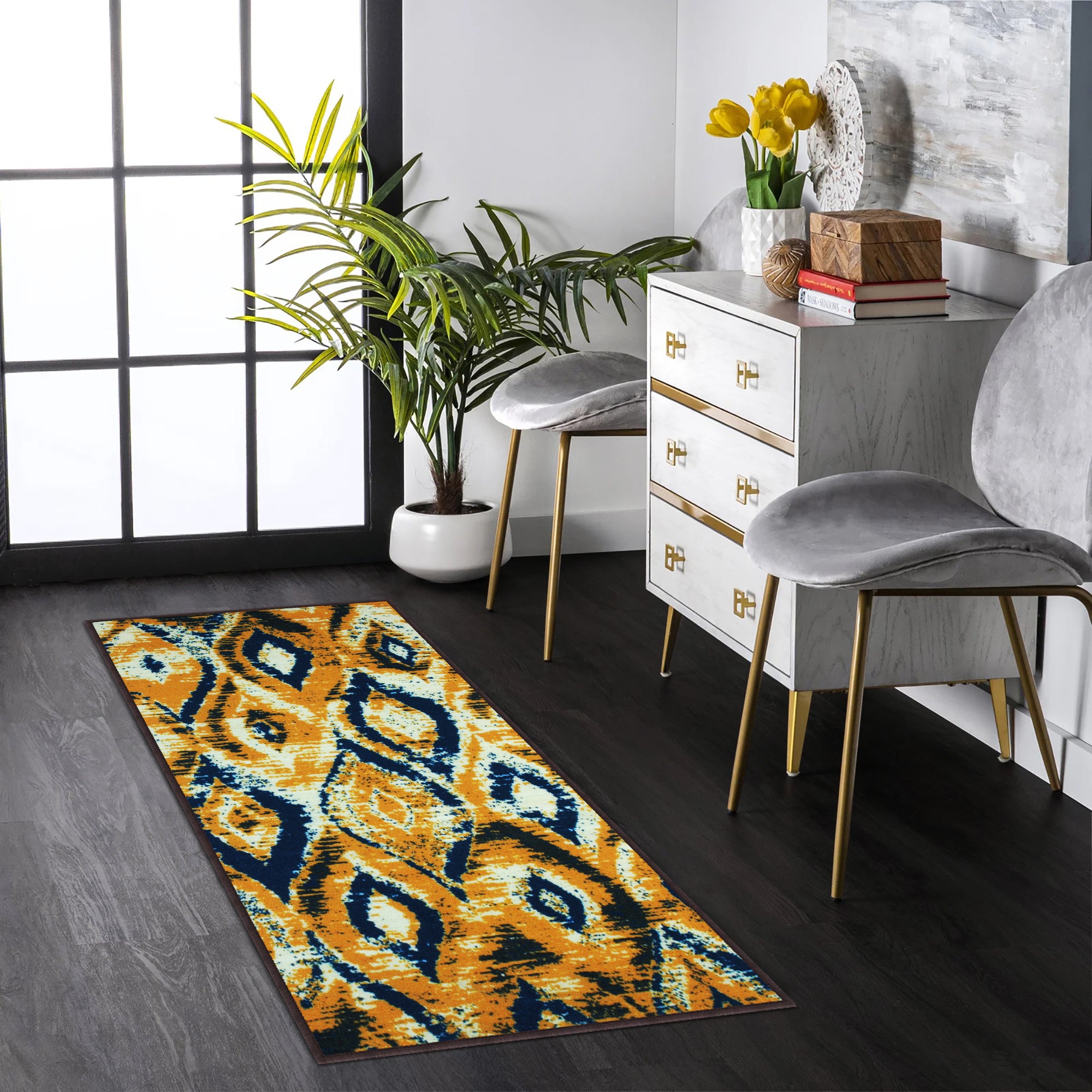 Ethnic Grunge Pattern Yellow & Blue Rustico Rug/Carpet