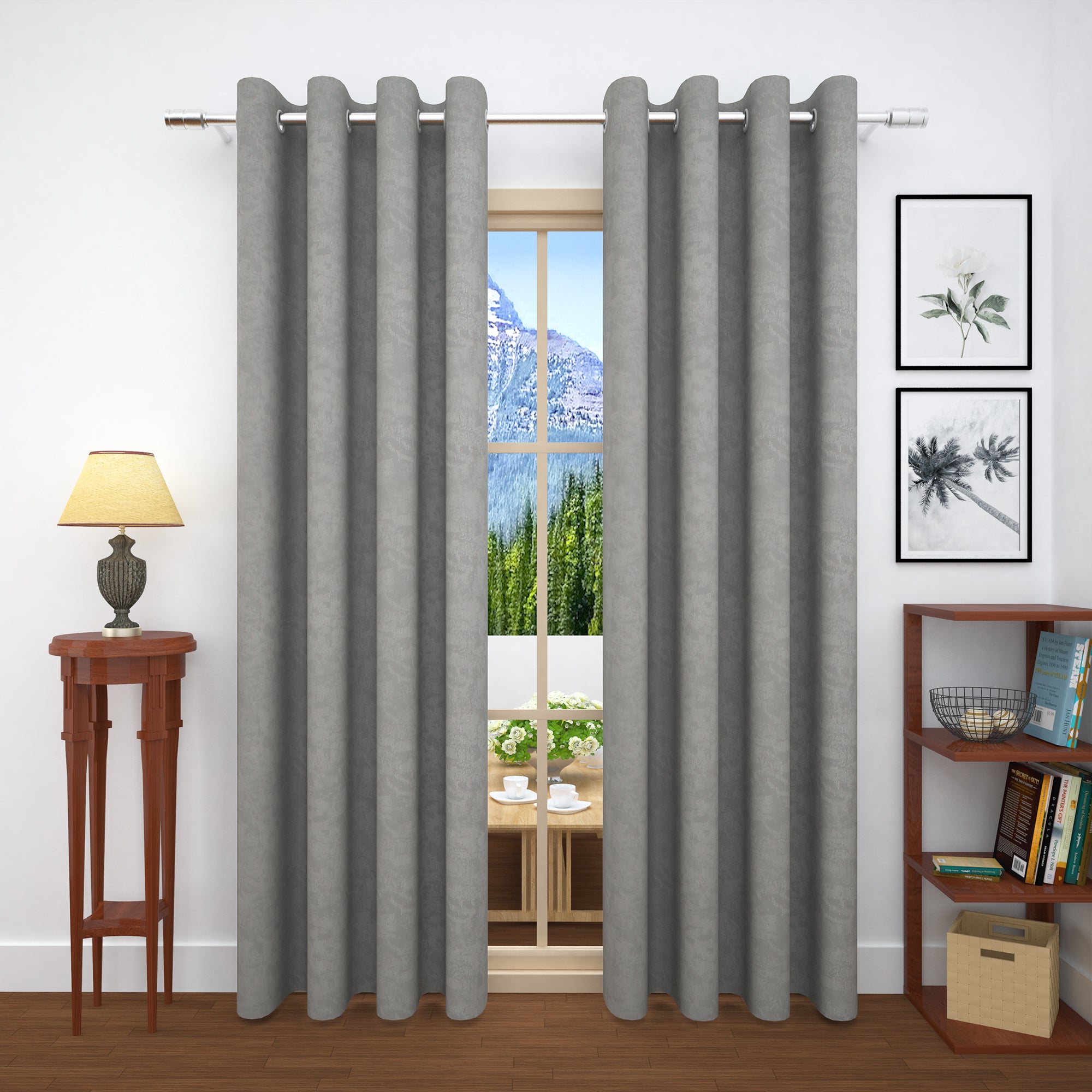 2 Pcs Silver Bloom Jacquard Room Darkening Door/Window Curtains