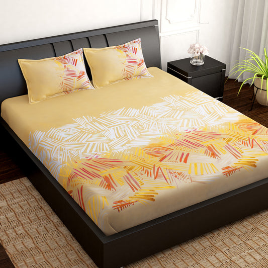 PAVO Tranquil Luxurious Light Yellow Watercolor Art King Size Bedsheet
