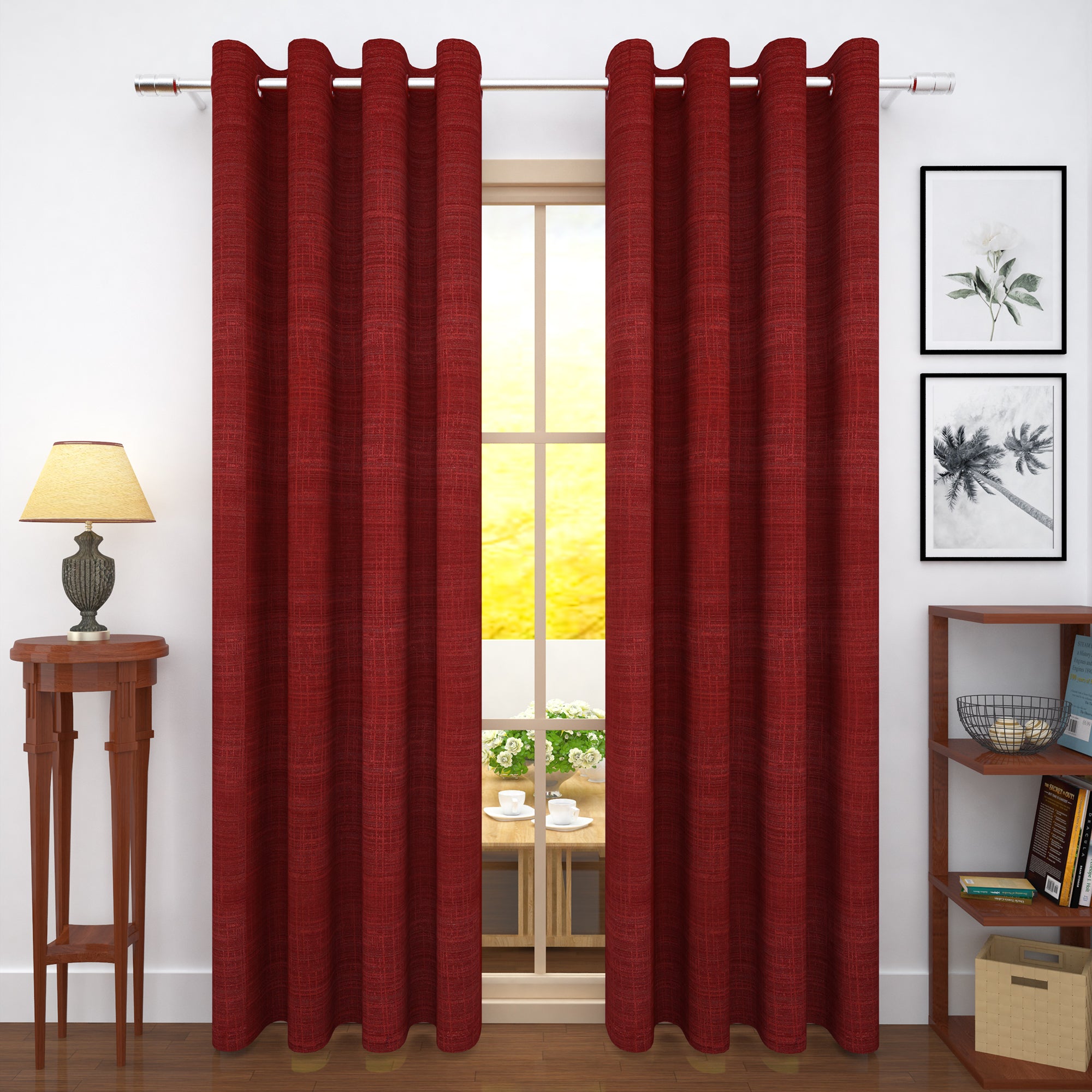2 Pcs Red Bloom Jacquard Room Darkening Door/Window Curtains