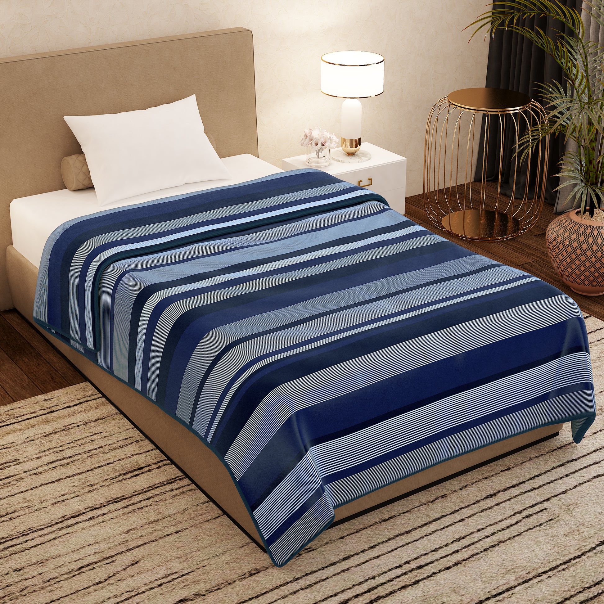 Premium Dark Blue Single Flannel Blanket –