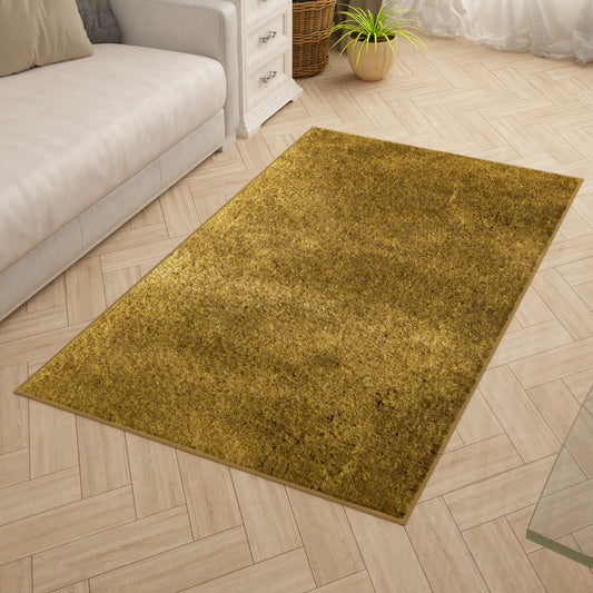 Solid Pattern Yellowish Brown Carpet for Living Room & Bedroom