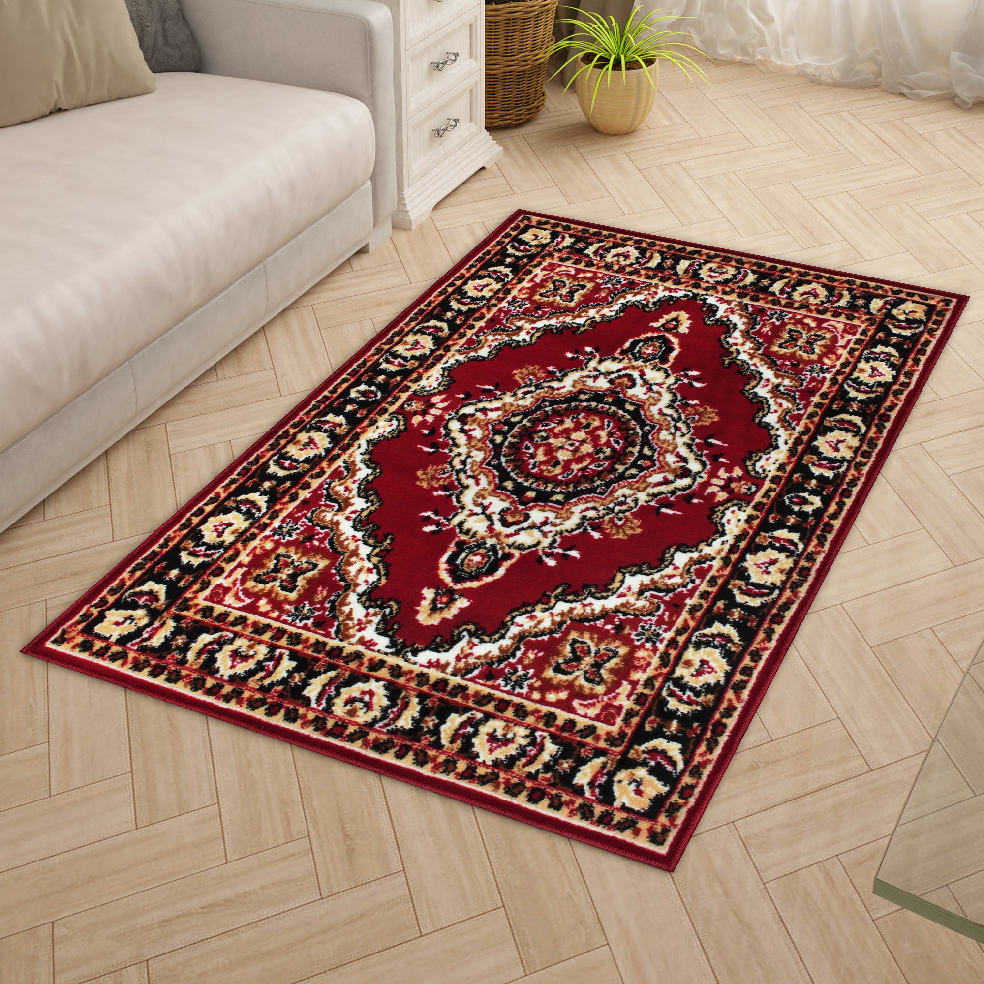 Carpet Rococo Red Red Motif Rustico Rug/Carpet with Anti Skid Backing – StoryAtHome.com