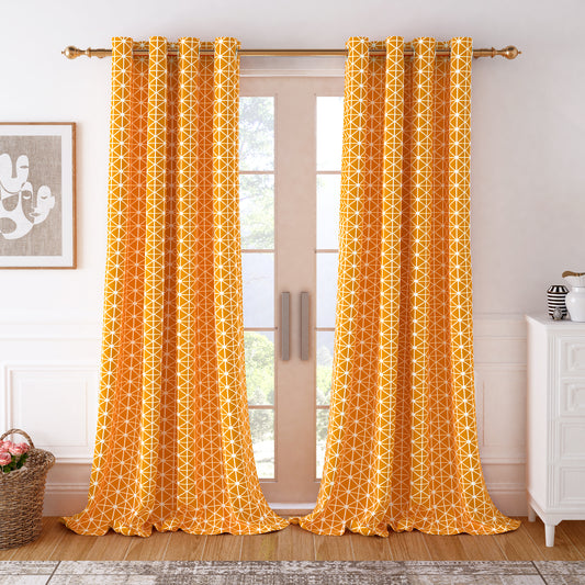 2 Pcs 300GSM Orange Bohemian Cotton Canvas Curtain Window/Door/Long Door Curtains