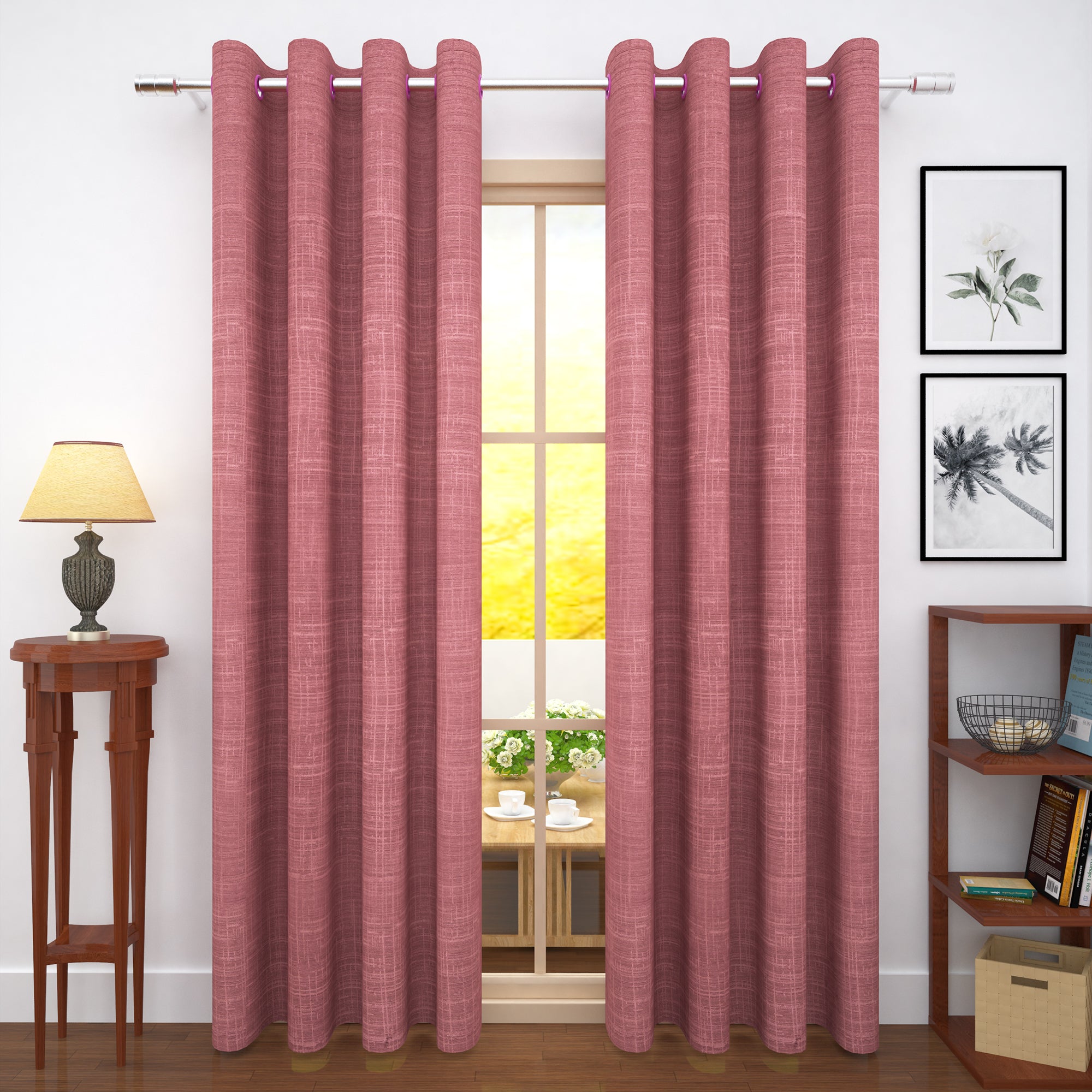 2 Pcs Pink Bloom Jacquard Room Darkening Door/Window Curtains