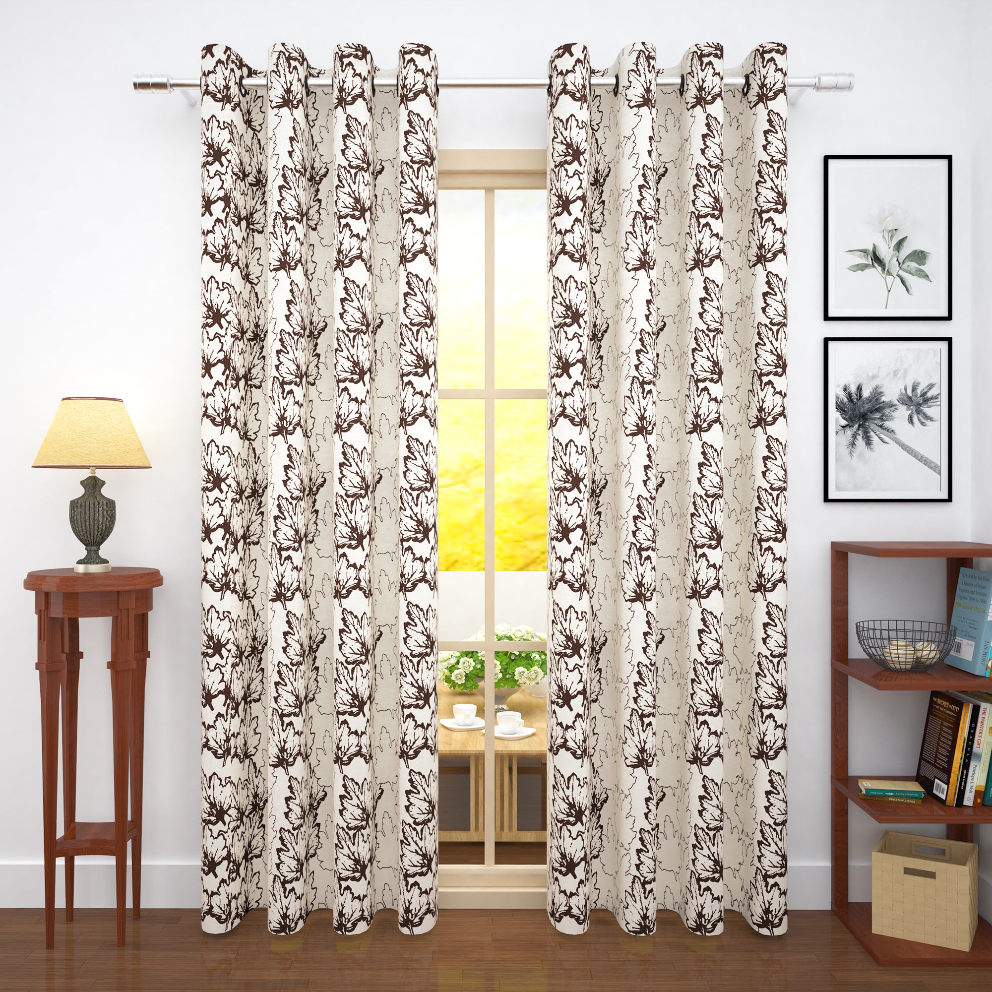 2 Pcs Brown Compass Jacquard Room Darkening Door/Window Curtains