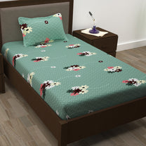 Story@Home 210 TC 100% Cotton Grey Floral 2 Single Bedsheet Combo with 2 Pillow Covers