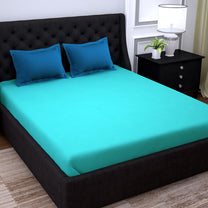 PAVO Tranquil Solid Luxurious King Bedsheet - Aqua Blue and Blue