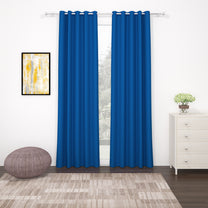 2 Pcs Blue Blackout Faux Silk Room Darkening Window/Door/Long Door Curtains