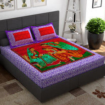 Ventura 144 TC Purple Traditional Rajasthani Double Bedsheet