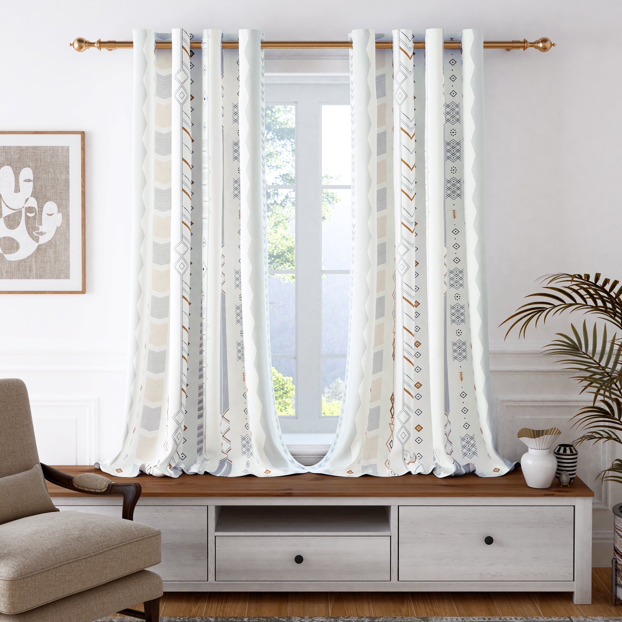 2 Pcs 300GSM Ivory Bohemian Cotton Canvas Curtain Window/Door/Long Door Curtains