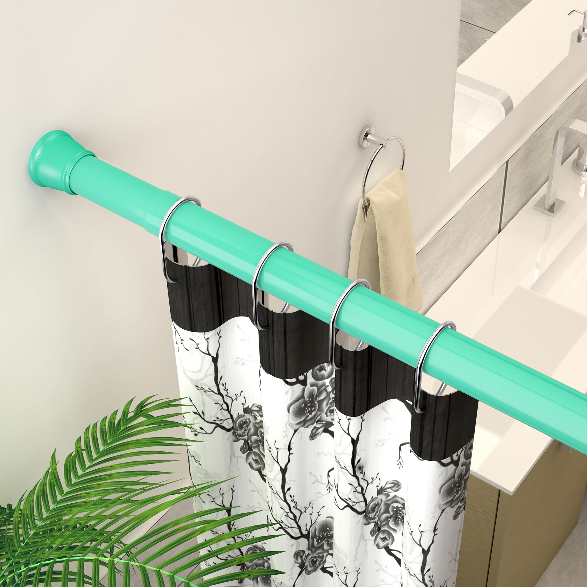Modern Adjustable Extendable Shower Curtain Rod - Pack of 2 - Ocean Green