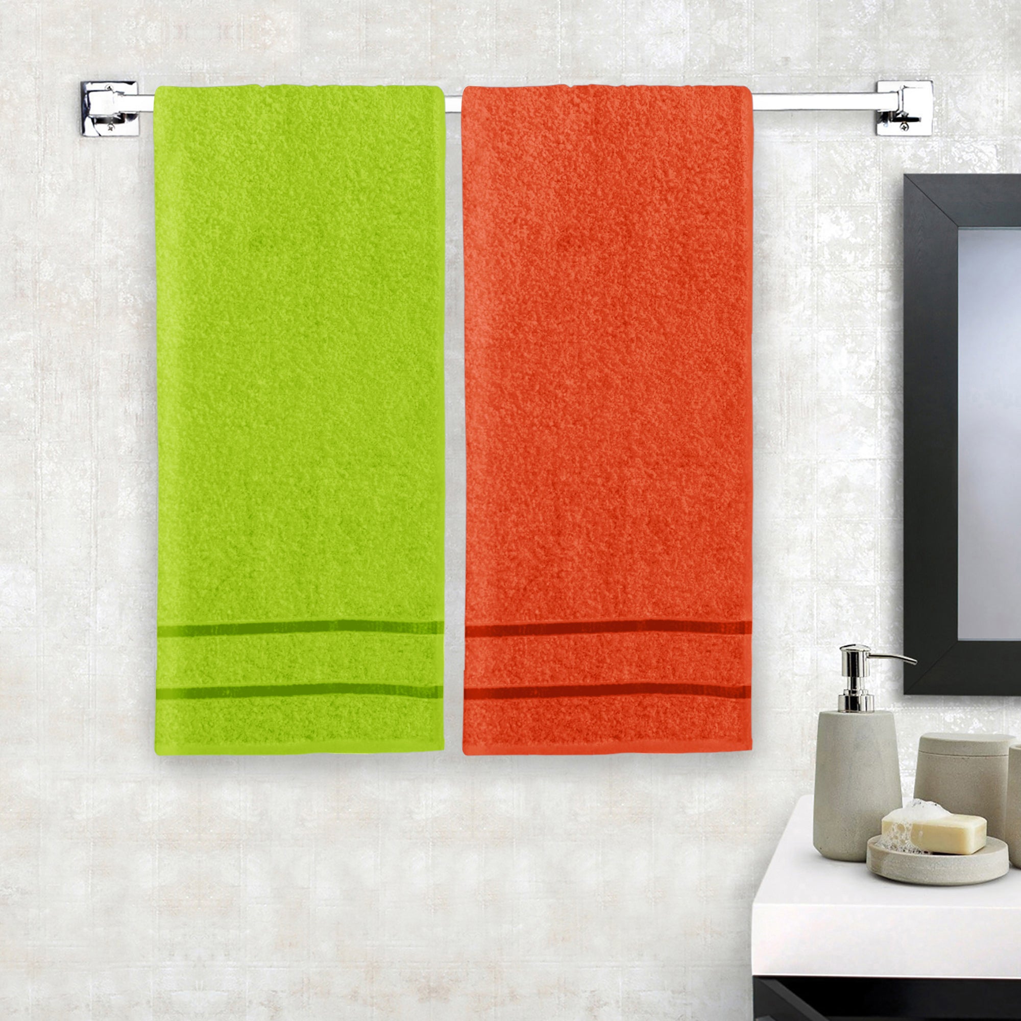 Story@Home 2 Units 100% Cotton Ladies Bath Towels - Green and Orange