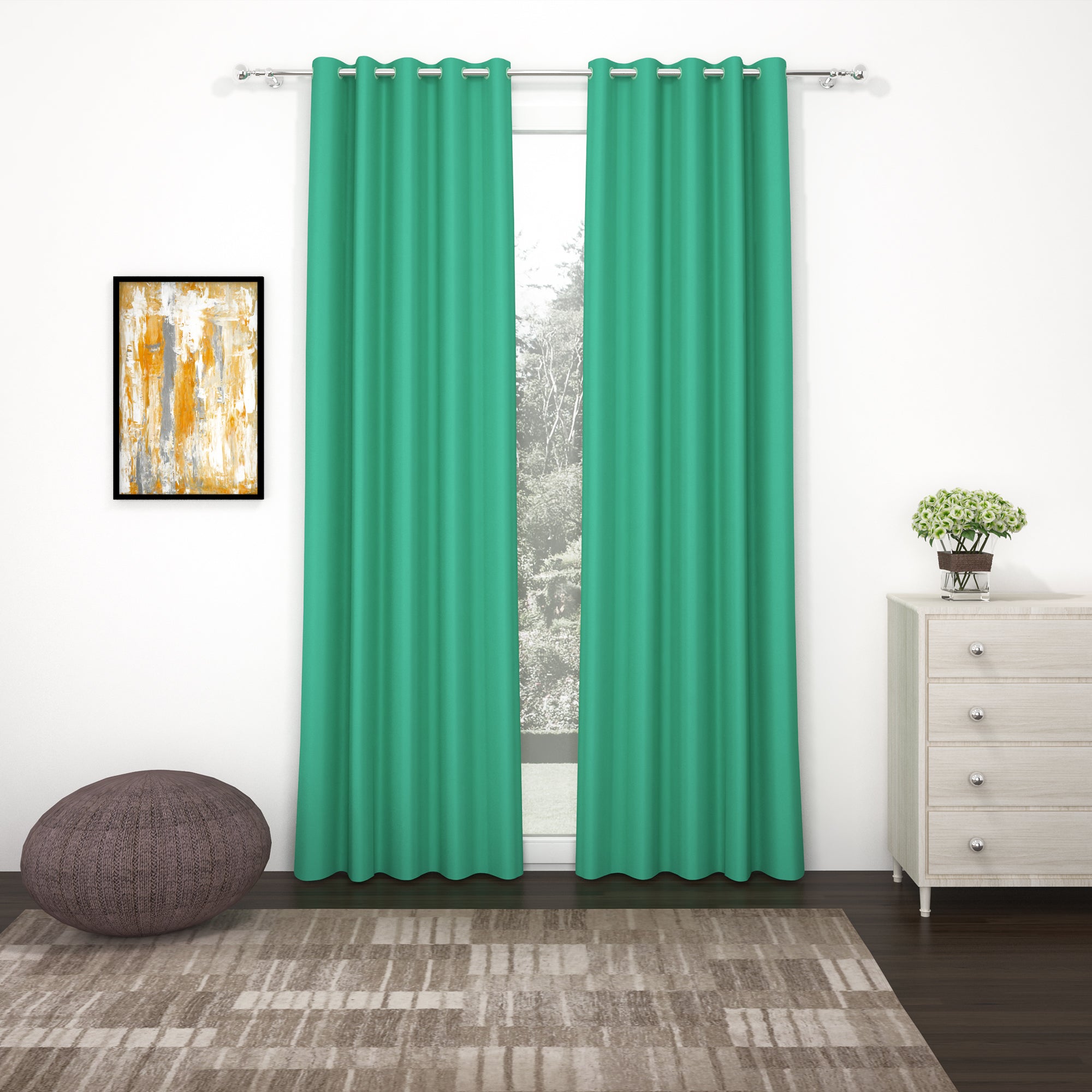 2 Pcs Green Blackout Faux Silk Room Darkening Window/Door/Long Door Curtains