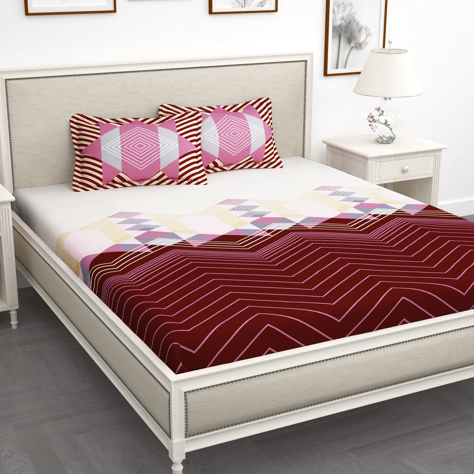 Story@Home 210TC 100% Cotton Floral King size 2 Bedsheet With 4 Pillow Covers
