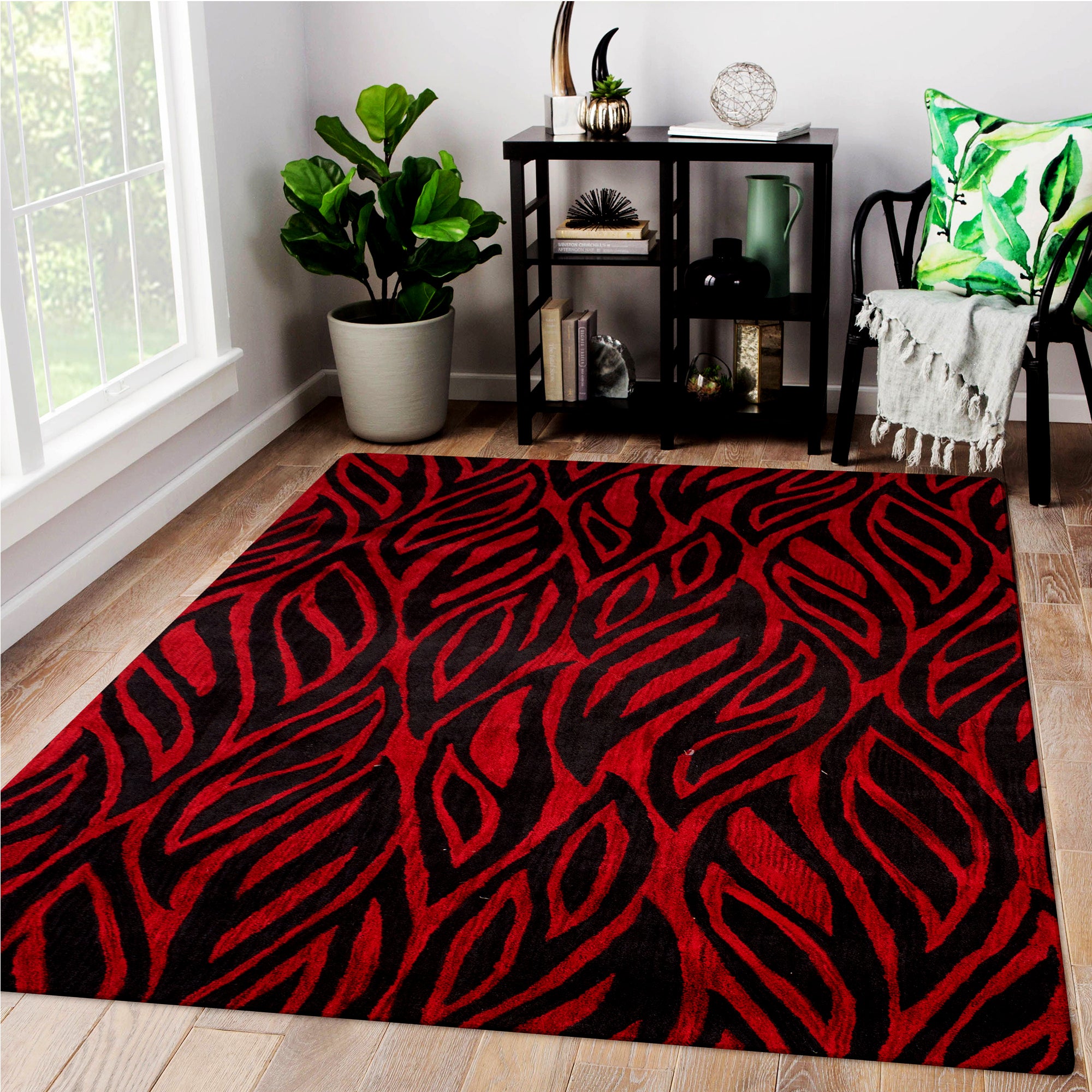 Red Woolen Handmade Bhadohi Carpet