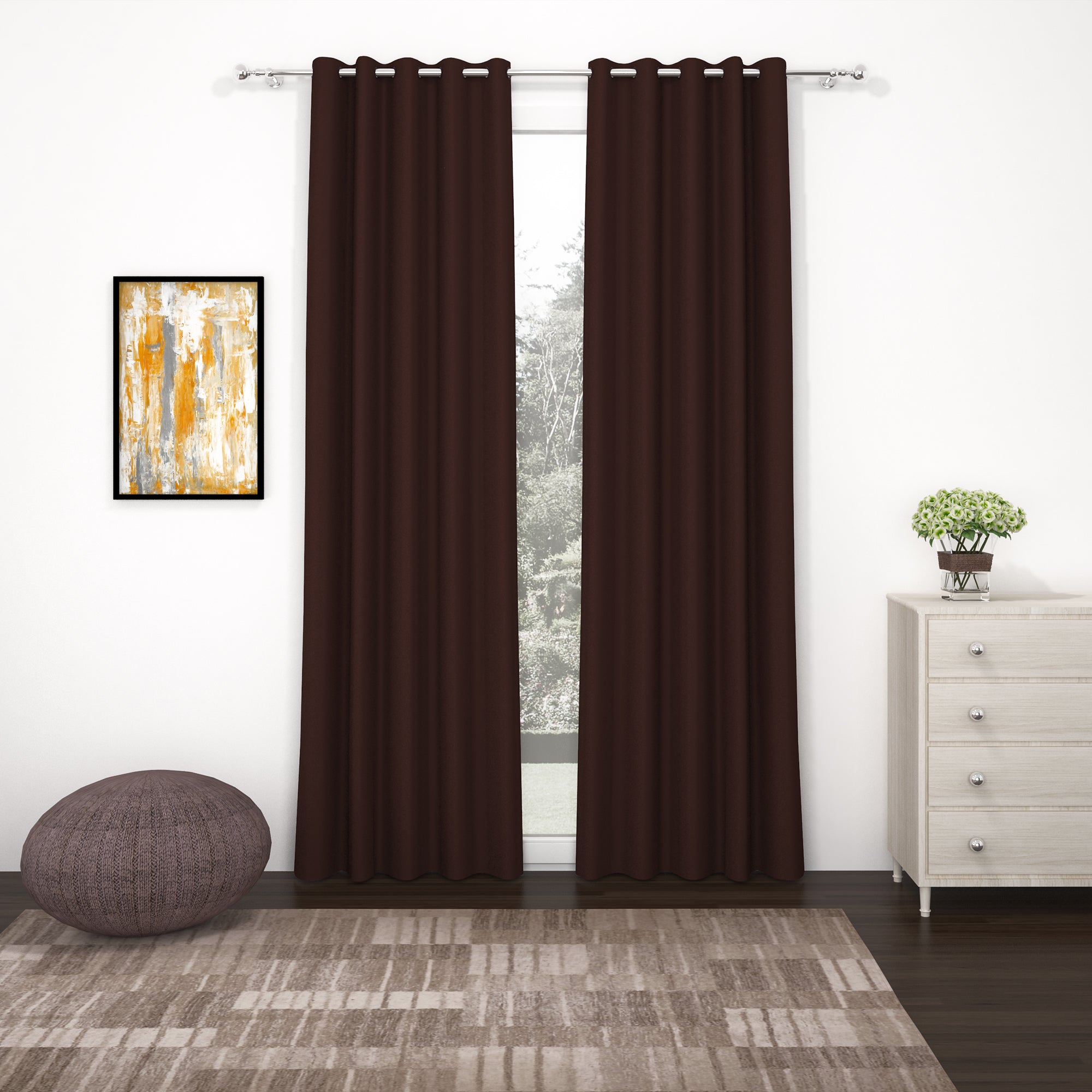 2 Pcs Brown Blackout Faux Silk Room Darkening Window/Door/Long Door Curtains