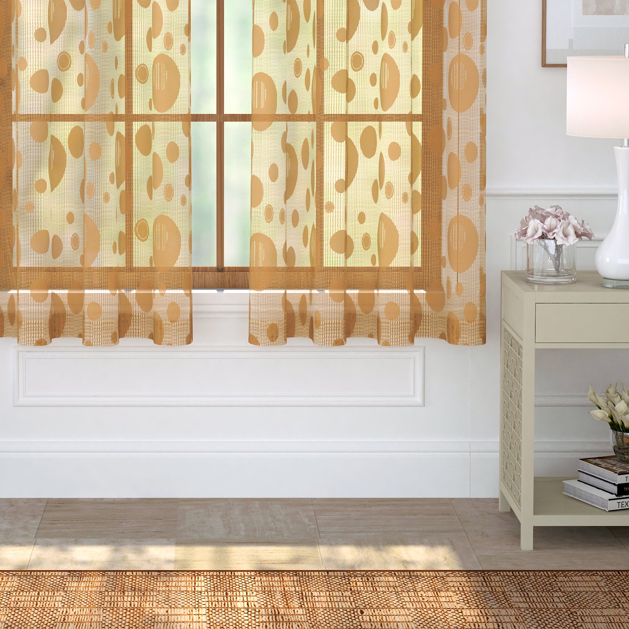 2 Pcs Light Brown Aura Sheer Net Polyester Window/Door/Long Door Curtains