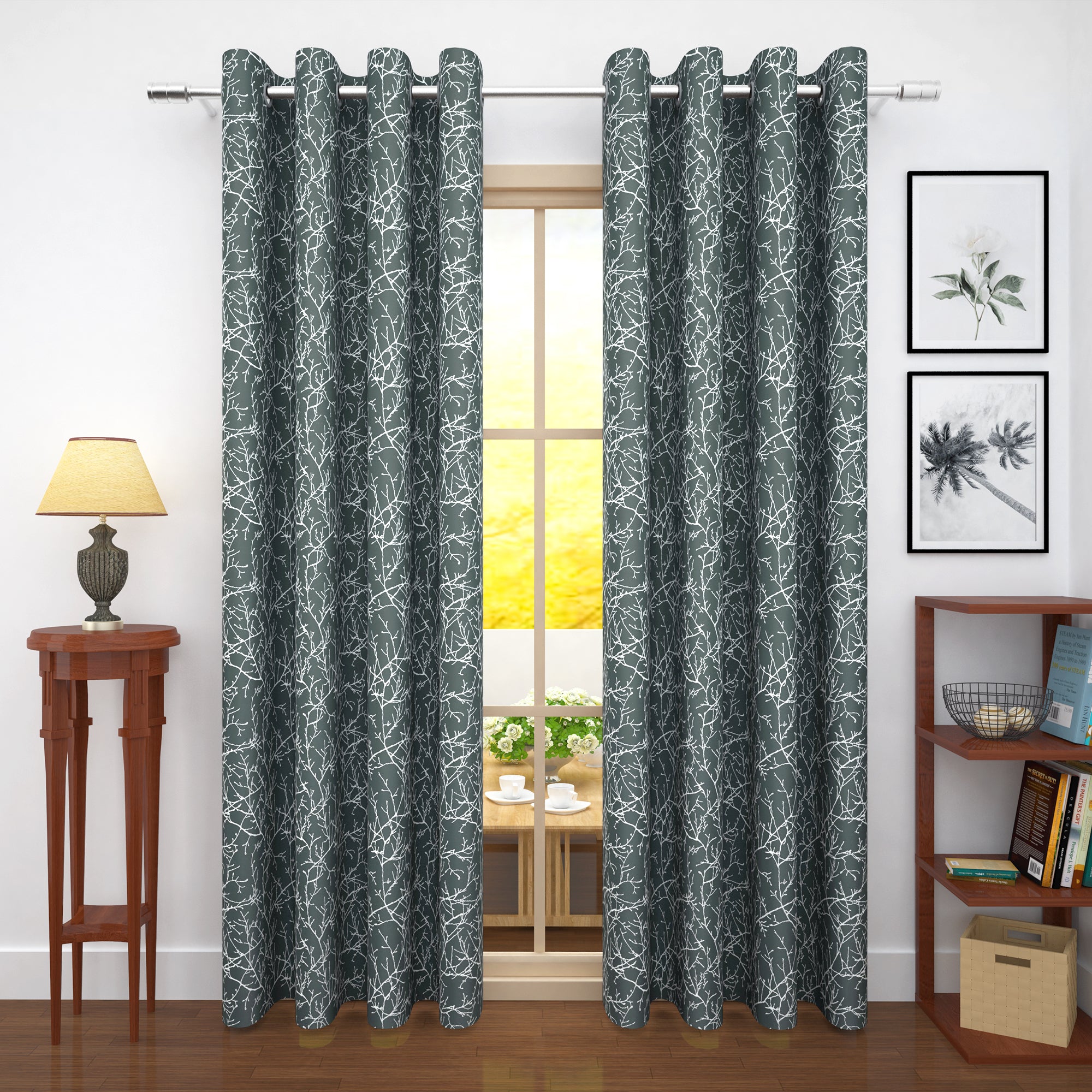 2 Pcs 400GSM Grey Azurio Jacquard Polyester Window/Door/Long Door Curtains