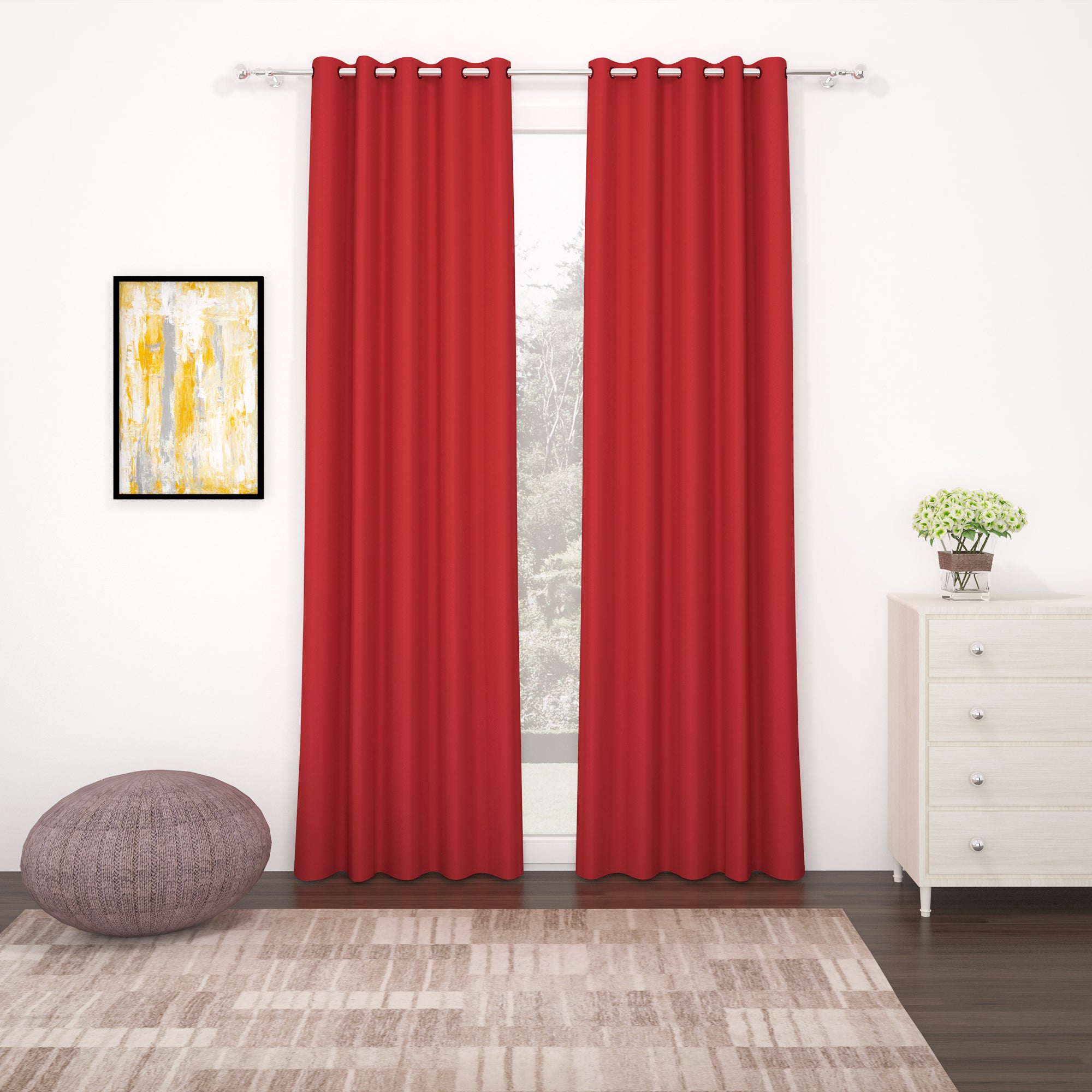 2 Pcs Red Blackout Faux Silk Room Darkening Window/Door/Long Door Curtains