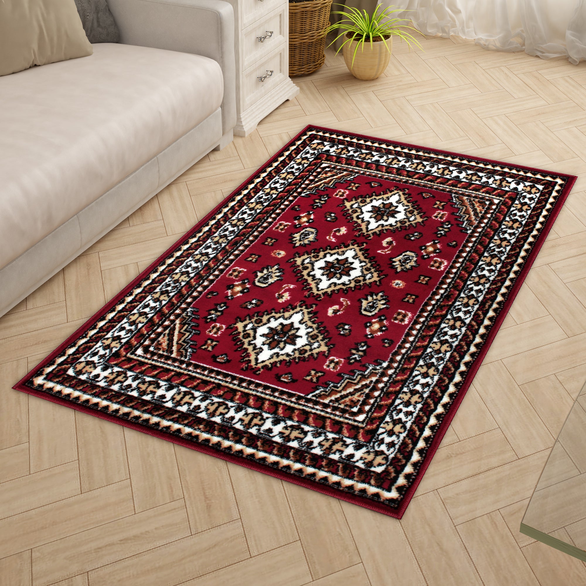 Red Ethnic Rustico Rug/Carpet with Anti Skid Backing – StoryAtHome.com