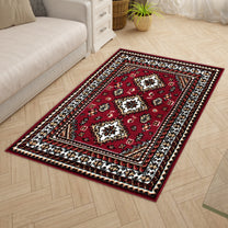 Red Ethnic Rustico Rug/Carpet with Anti Skid Backing