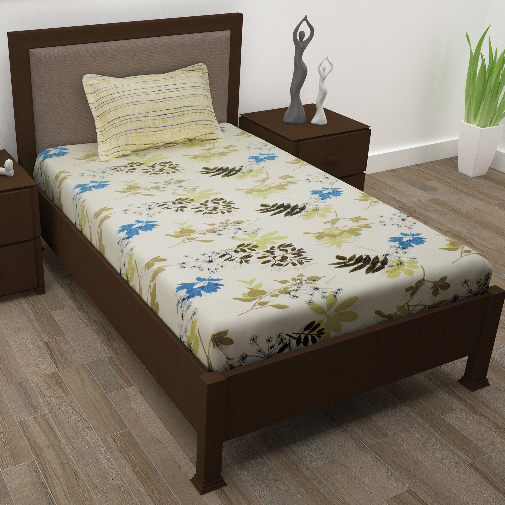 Metro 186 TC Cotton Beige Double Bedsheet with Pillow Covers