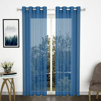 2 Pcs Blue Sheer Net Polyester Window/Door Curtains
