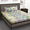 210 TC Light Green Floral 1 King Size Bedsheet With 2 Pillow Cover