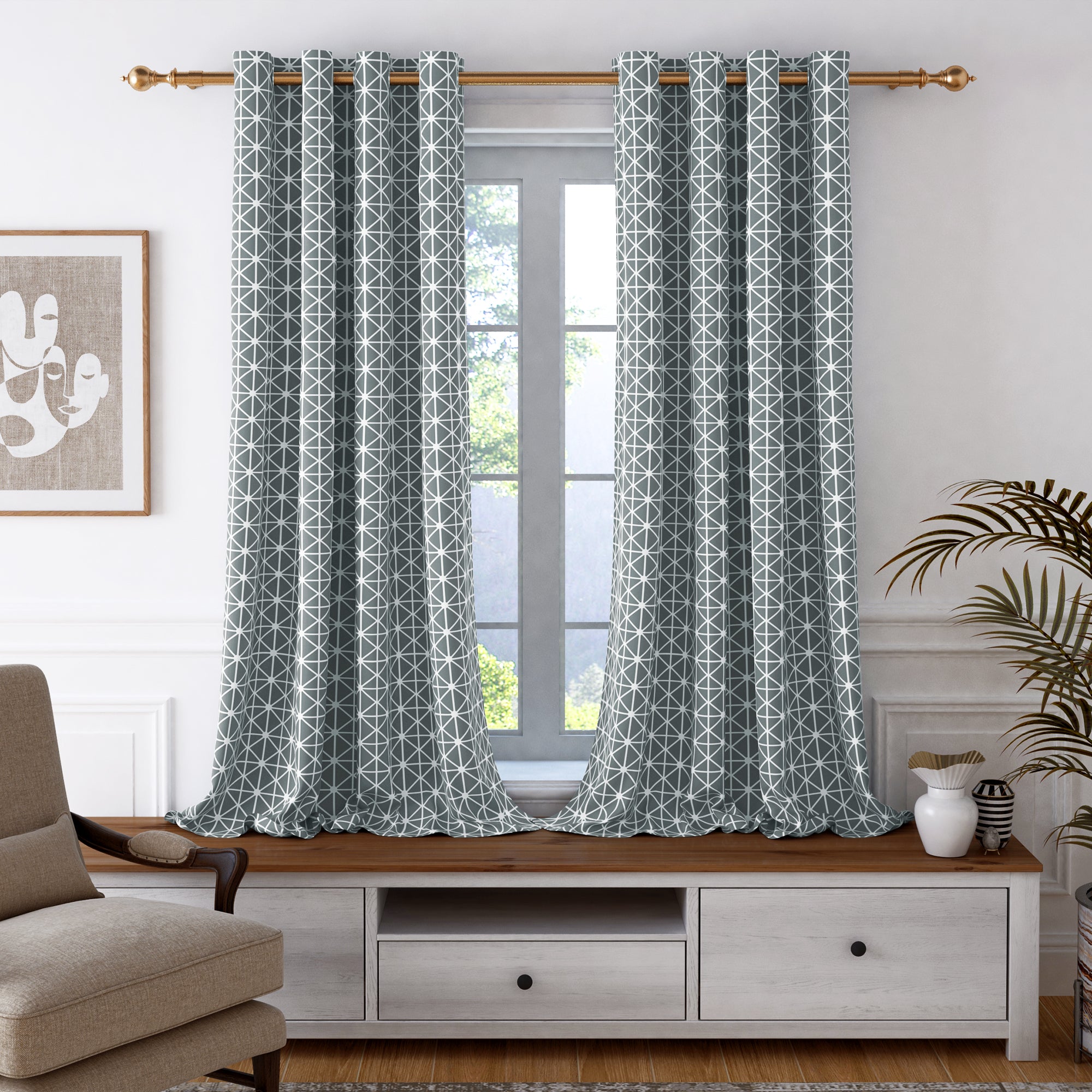 2 Pcs 300GSM Grey Bohemian Cotton Canvas Curtain Window/Door/Long Door Curtains