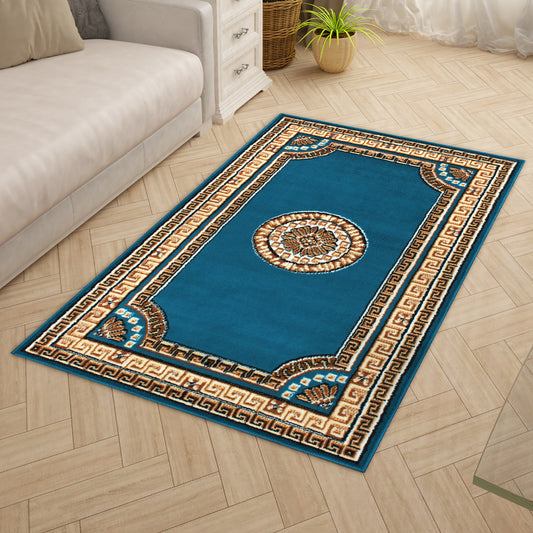 Blue Traditional Rustico Rug/Carpet with Anti Skid Backing