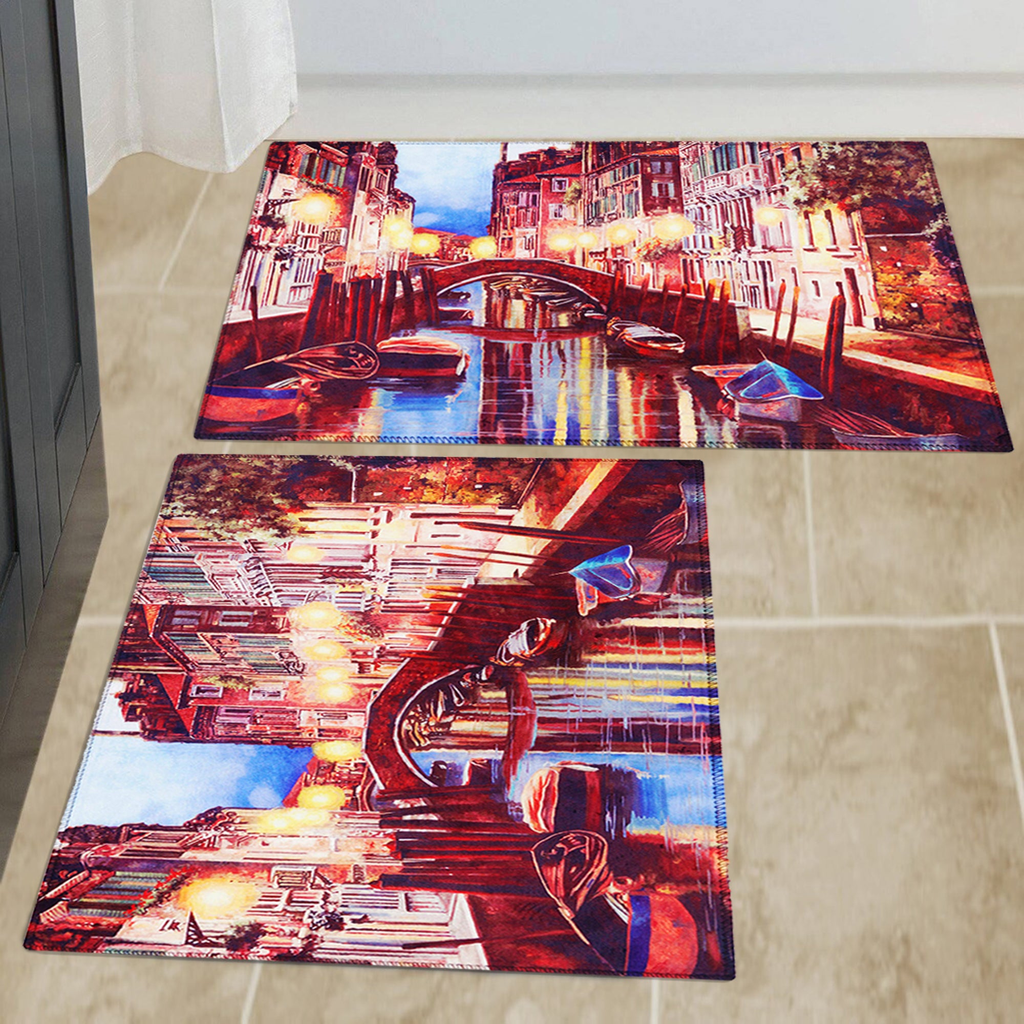 Story@Home 2 Units Premium Fabric Modern City Aqua Door Mat - Multicolor - 60 cm X 40 cm