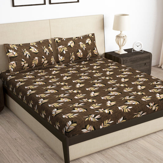 Arena 186 TC Brown Double Size Bedsheet With 2 Pillow Cover