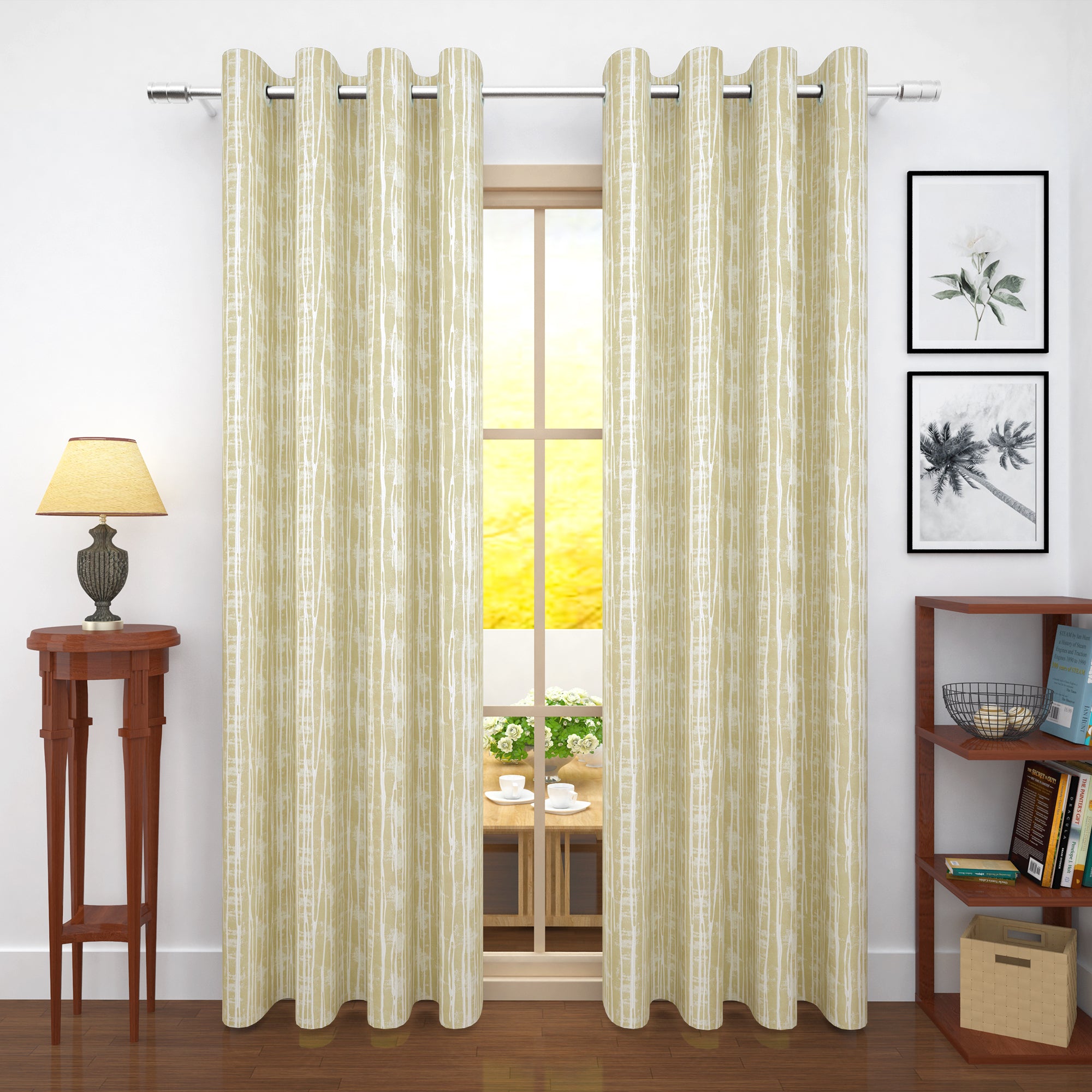 2 Pcs 400GSM Cream Azurio Jacquard Polyester Window/Door/Long Door Curtains